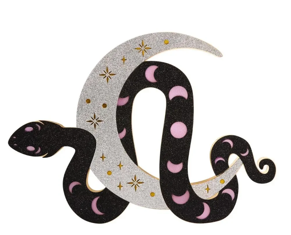 Halloween Glitter Snake Moon Star Laser Cut Wood Tarot LED Light Up Decor NEW
